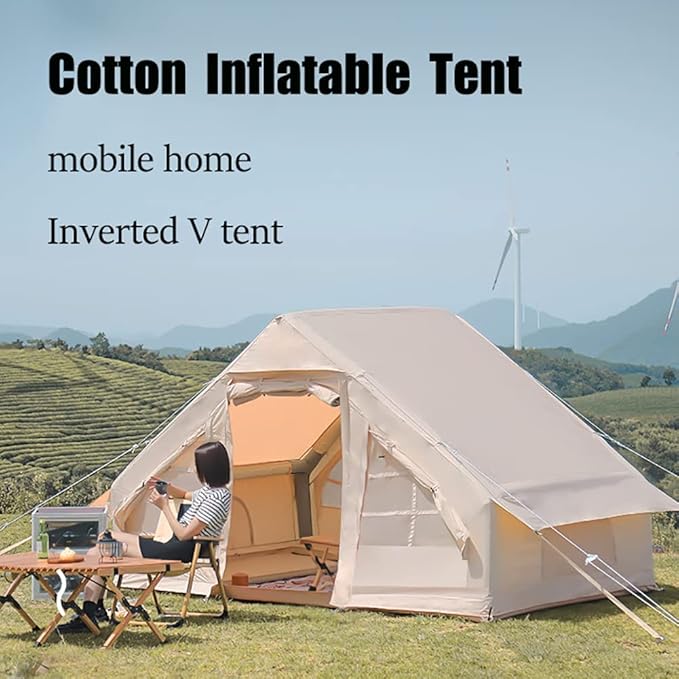 Inflatable Glamping Tent, 3-5 Person Family Tent, 4 Season Waterproof Windproof Large Air Tent with Air Pump and Carry Bag, for Outdoor, Camping, Hiking, Mountaineering