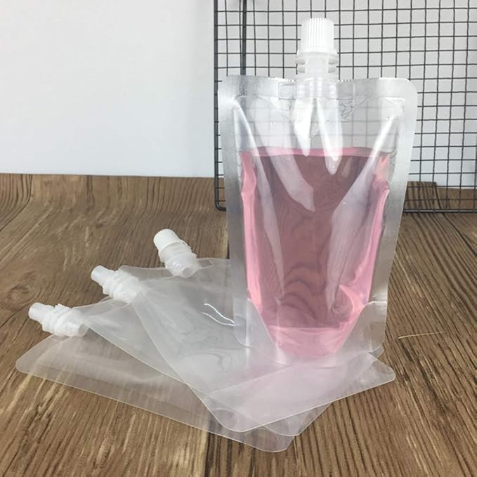 Just E Joy 100x Drink Pouches Disposable Plastic Drinking Flasks Packaging Bag w/Rotating Nozzle Hand-held Clear Smoothie Bags for Juice Milk Brewing Beer Storaging Liquid