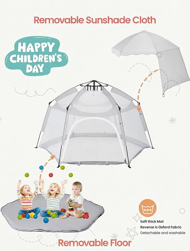 Porayhut Large Pop Up Play Tent for Kids, 78" Instant Toddler Playhouse with Removable Floor & UV50+ Sun Shade, 360° Mesh Mosquito-Free Tent for Indoor Outdoor Beach Backyard, Fits 4 Kids