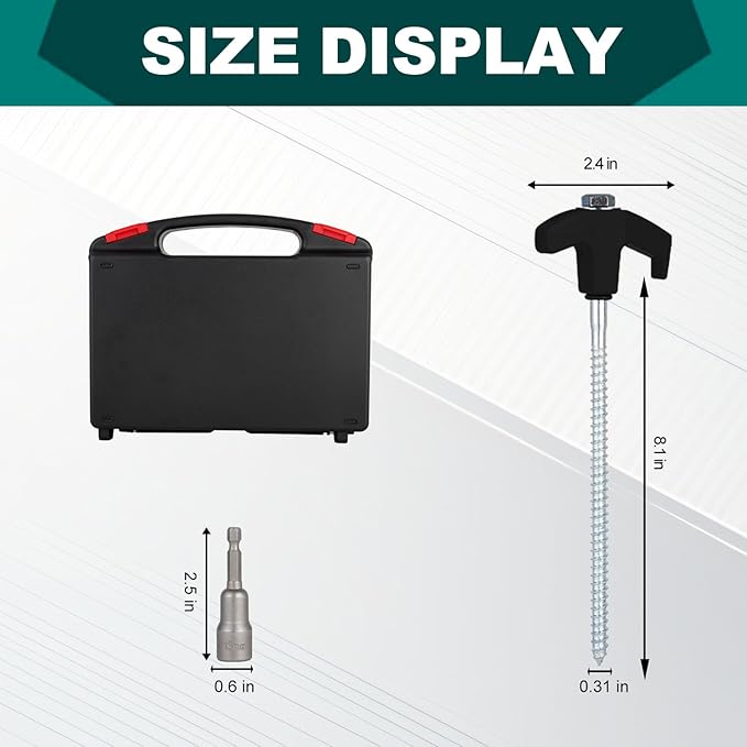 20 Pack Screw in Tent Stakes Heavy Duty,8 ’’ Ground Anchors Screw in,Metal Stakes with Hex Head Driver and Sturdy Storage Box. (20, Black)