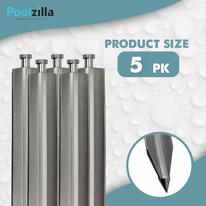 Poolzilla 5-Pack 16" Safety Cover Lawn Stake Anchor, for Grass Installation of Anchors, Heavy Duty Design