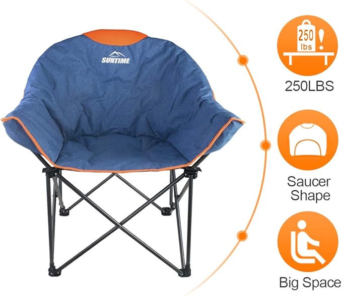 OUTDOOR LIVING SUNTIME Sofa Chair, Oversize Padded Moon Leisure Portable Stable Comfortable Folding Chair for Camping, Hiking, Carry Bag