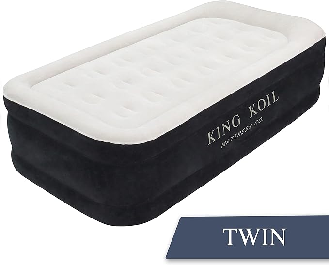 King Koil Luxury Twin Air Mattress with Built in Pump, 20” Double High Twin Size Premium Airbed, Inflatable Blow Up Mattress, Waterproof, 1-Year Warranty