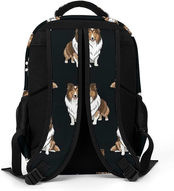 Laptop Backpack Rough Collie Dogs, Sturdy Water Resistant College Bookbag with Water Bottle Pockets for Business Travel Commute
