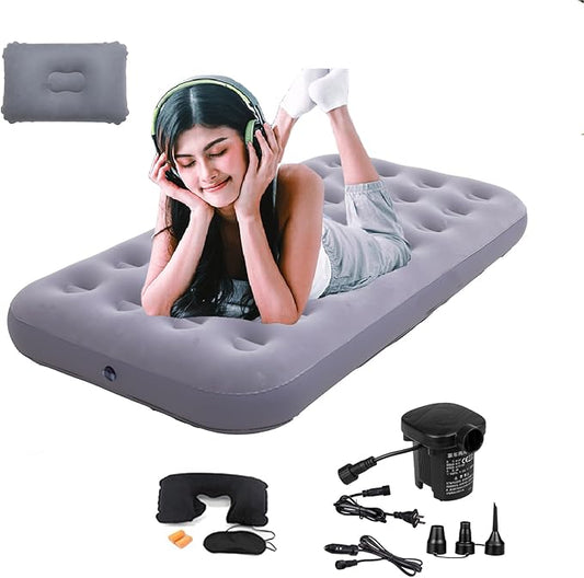 Twin Size Single Camping Air Mattress Bed with Air Pump,75"x 39"Thickened Portable Inflatable Mattress Blow Up Air Mattress,Travel Sleeping Bed Pad for Camping Home Hiking(Gray)