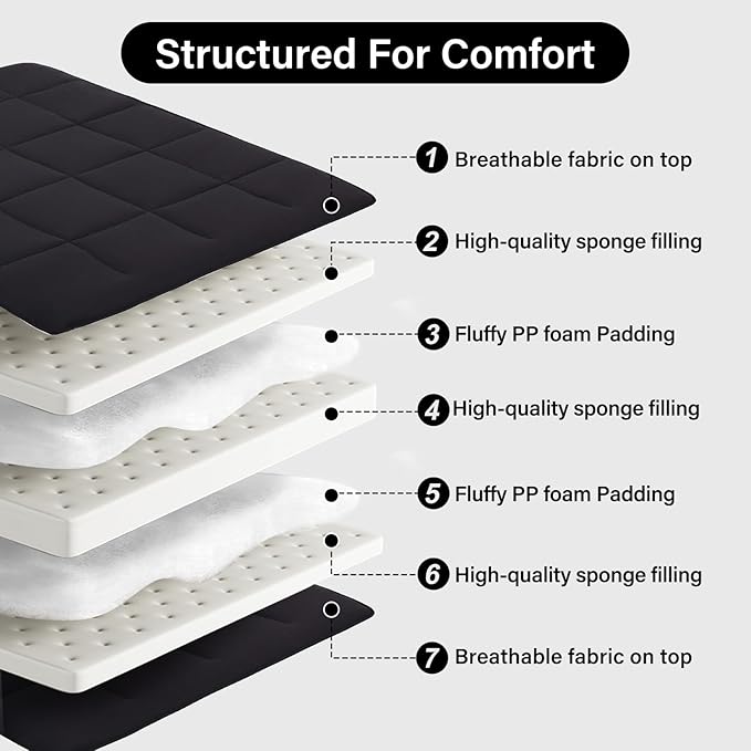 Tiita Floor Mattress Memory Foam Mattress Topper, 4" Thicken Futon Mattress with Storage Bag and 2 Straps, Portable Roll Up Travel Car Camping Mattress Sleeping Pad Full Size, Black