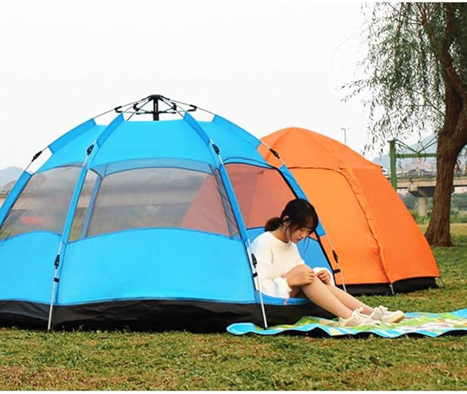 GeRRiT Outdoor UV Lightweight Waterproof Tent for 5-8 Man, Portable Pop-Up Beach Tent Anti UV Quick Set up for Hiking Camping Outdoor Instant 4 Season Sun Shelter, Orange