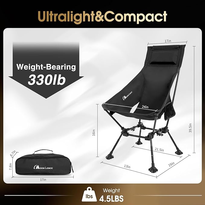 MOON LENCE High Back Folding Camping Chairs, Height-Adjustable, Widened Seat, for Beach with Anti-Sinking Feet