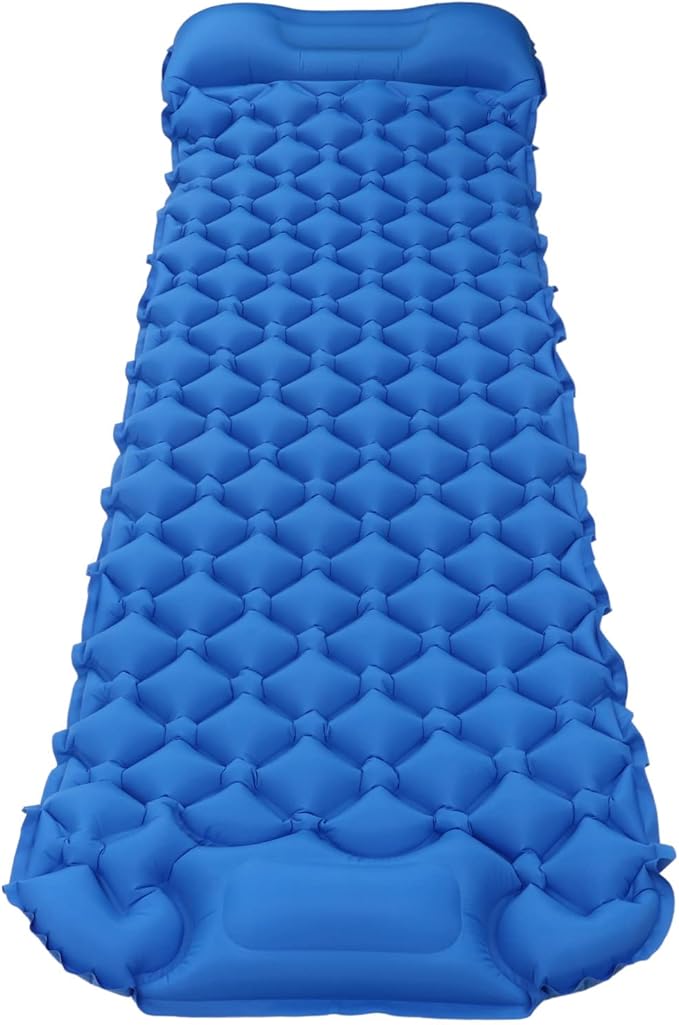 Sleeping Pad for Camping, Camping Sleeping Pad, Ultralight Inflatable Sleeping Mat with Built in Foot Pump & Pillow, Upgraded Compact Camping Air Mattress for Camping, Backpacking (Dark Blue)