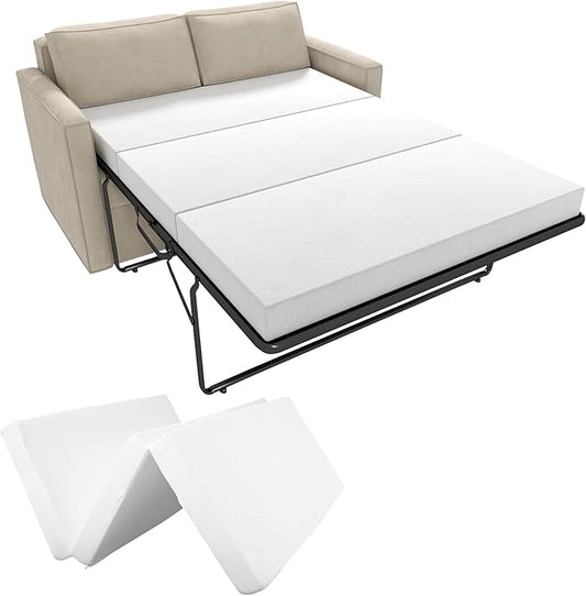 Begonia.K 4 Inch Foldable Memory Foam Sofa Bed Mattress Replacement, Queen Size Pull Out Couch for Sleeper Couch Beds Guest, RV Travel, Camping, 72" L x 59" W x 4" H, Sofa Not Included