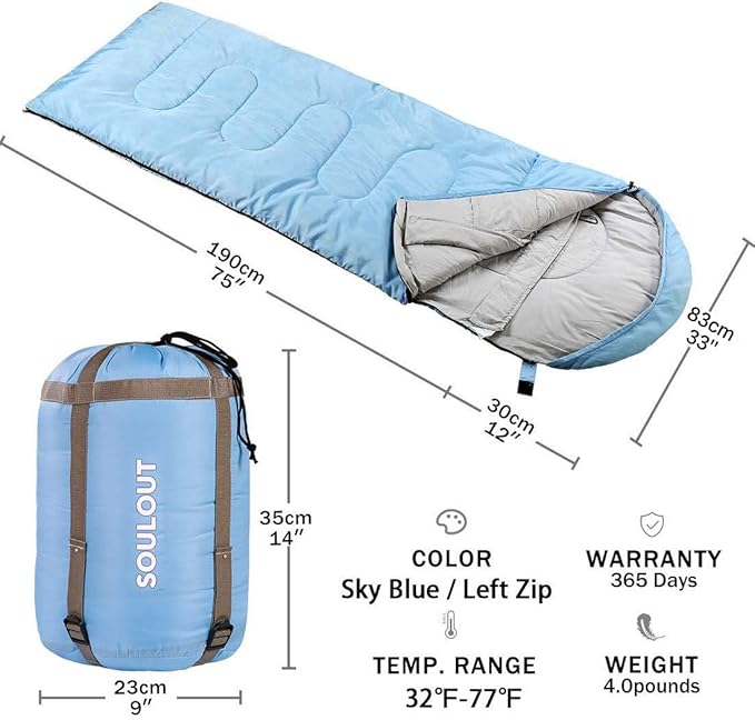 3-4 Season Sleeping Bag for Adults & Kids, Lightweight Warm Cold Weather Camping Bag with Waterproof Compression Sack – Portable for Hiking, Backpacking, Traveling & Outdoor Adventures