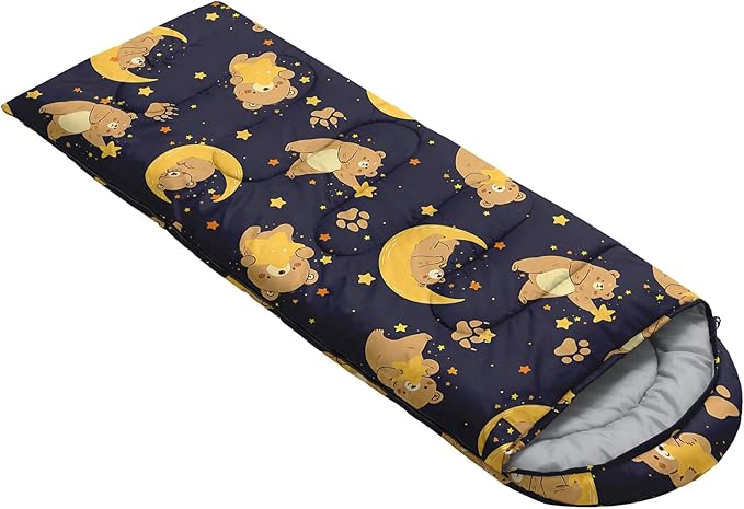 AILONEN Kawaii Puppy Sleeping Bag for Kids Boys Girls,Warm and Cool Weather,Lightweight,Waterproof Backpacking,Cartoon Cute Dog & Duck Animal Themed Blue Sleeping Bag for Camping