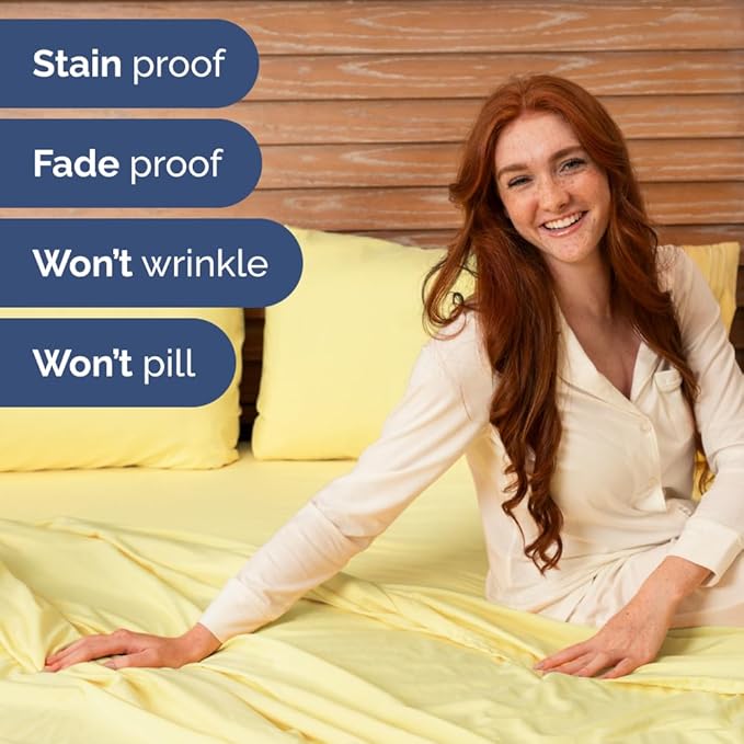 Flex Top Split Head King 4 Piece Sheet Set - Comfy Breathable & Cooling Bed Sheets Set - Hotel Luxury Bedding for Women, Men, Kids, Teens, Boys & Girls - Deep Pockets, Ultra-Soft - Oeko-Tex - Yellow