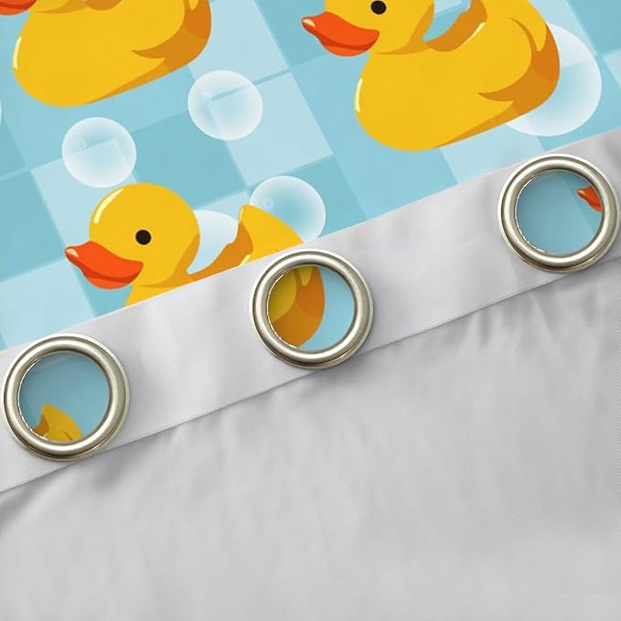 Cute Cartoon Ducks Window Curtain | Duck Shower Window Drapes for Kids Bedroom Decor,Blue Grids Blackout Curtains Beach Party Living Room Top 2 Panels,38Wx54L