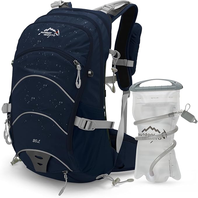 IX INOXTO 20L Hydration Backpack, Waterproof Hiking Internal Frame Backpacks with 2L Hydration Water Bladder and Rain Cover for Men, Lightweight Travel Daypack for Cycling,Camping,Ski (dark blue)