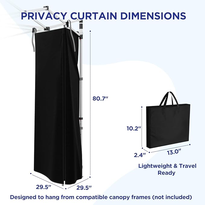 EAGLE PEAK Portable Privacy Tent Changing Room for Pop Up Canopy Fits Canopies with Cross Bars Outdoor Hanging Privacy Curtain 29.5" L x 29.5" W x 80.7" H, Black
