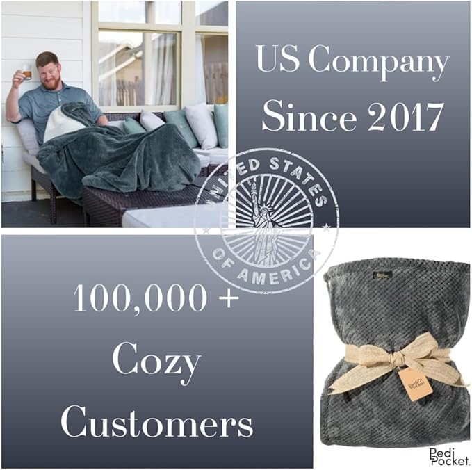 PediPocket XXL Patented Foot Pocket Blanket – Gorgeous Gunmetal – Extra Large 60”x84” with 30”Deep Foot Pocket,Plush Fleece Blanket,Everyday Luxurious Comfort,Machine Washable,Gift Idea (non-electric)