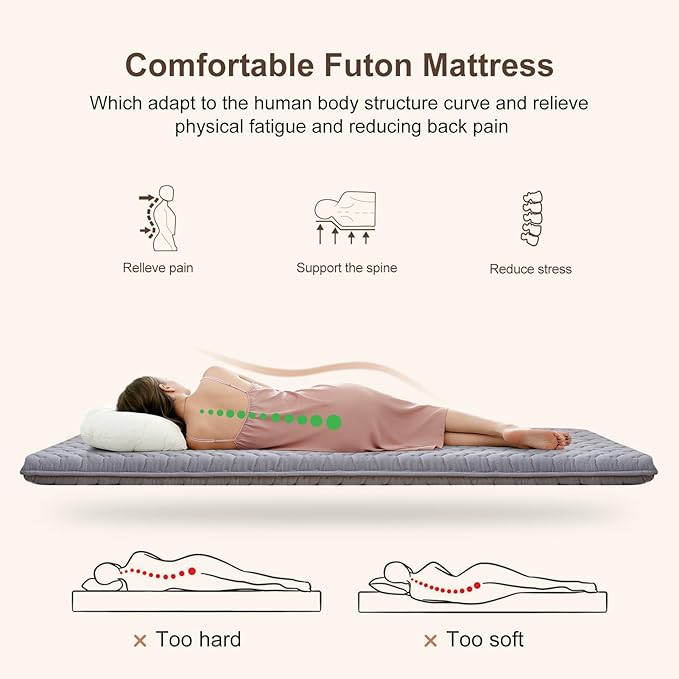 Premium Foam Japanese Futon Floor Mattress Full Size 54"x 80",100% High Density Foam Comfortable Floor Mattress,3.2" Thicken Foldable Sleeping Pad,Dormitory Tatami Mat,for Adult and Kids (Gray)