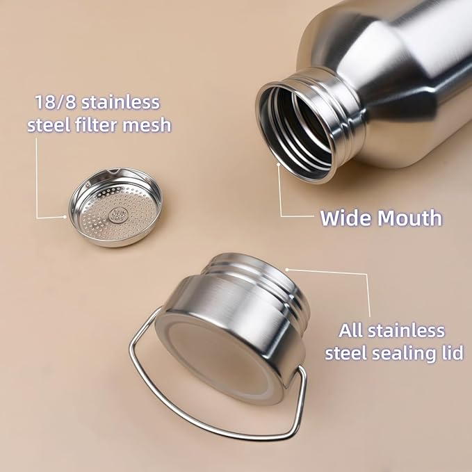 68OZ Stainless Steel Water Bottle with Handle Big Water Bottle for Men Single Wall Thickened Metal Bottle,Leak Proof and Anti Drop Large Capacity Hot Water Kettle for Sports,Camping&Hiking