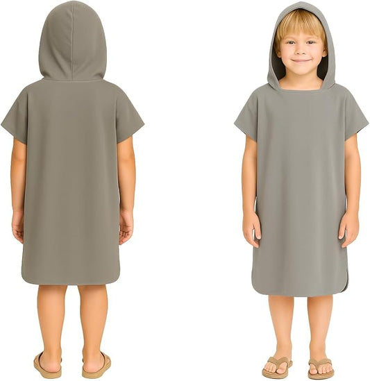 Beach Towel Blanket Changing Robe Surf Poncho for Surfing Swimming Pool Outdoor Camping, Microfiber Quick Dry Towel (Light Gray, Kids)