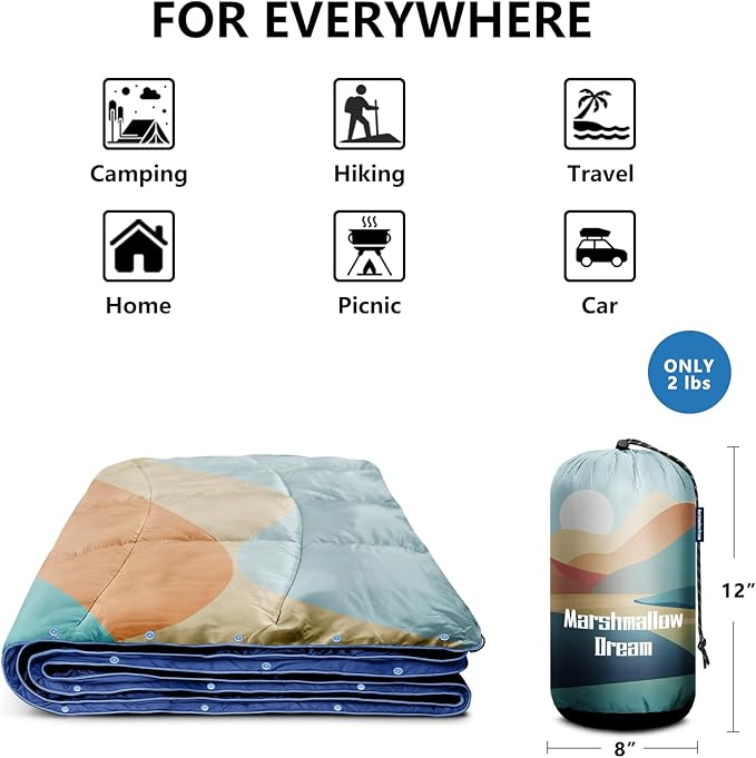 Camping Blanket, Puffy Down Alternative Blanket Lightweight Windproof for Outdoors,Hiking, Backpacking,Beach,Car,Picnic,Stadium