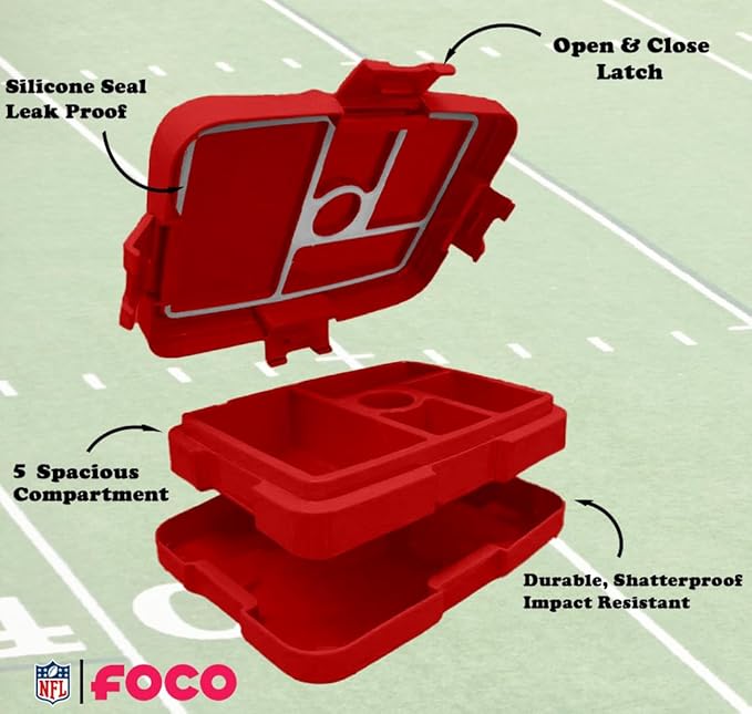 FOCO NFL Unisex-Adult Officially Licensed 2-Tone Big Logo Team Color Football Leak Proof 5 Compartment Bento Lunch Box - Tampa Bay Buccaneers