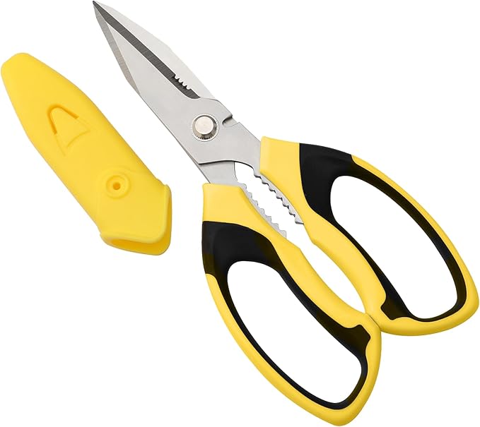 Utility Scissors Heavy Duty: 8-Inch sharp Scissors All Purpose heavy duty, Serrated Blades Cut Carpet, Cardboard, Wire, Leather, Fabric, Multipurpose Shears for Kitchen, Garden, Office, Craft