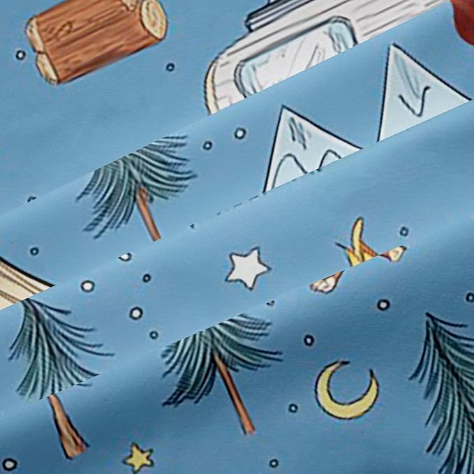 Cartoon Tents Camp Camper Window Curtain | Camping Picnic Blackout Curtain for Adult Bedroom Decor,Woodland Bear Curtains Snow Mountain Living Room Top 2 Panels,52Wx84L