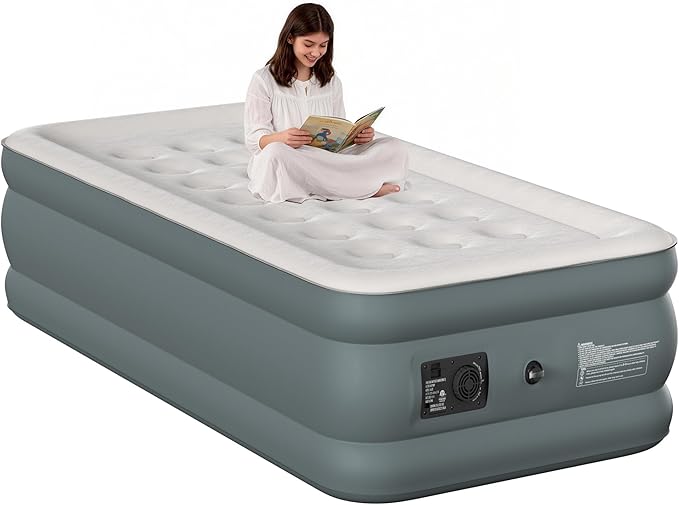 Twin Air Mattress with Built-in Pump, 18 Raised Inflatable Air Mattress, 500 lbs Max Honeycomb Comfortable Air Bed with Storage Bag, for Camping, Home and Guest Use