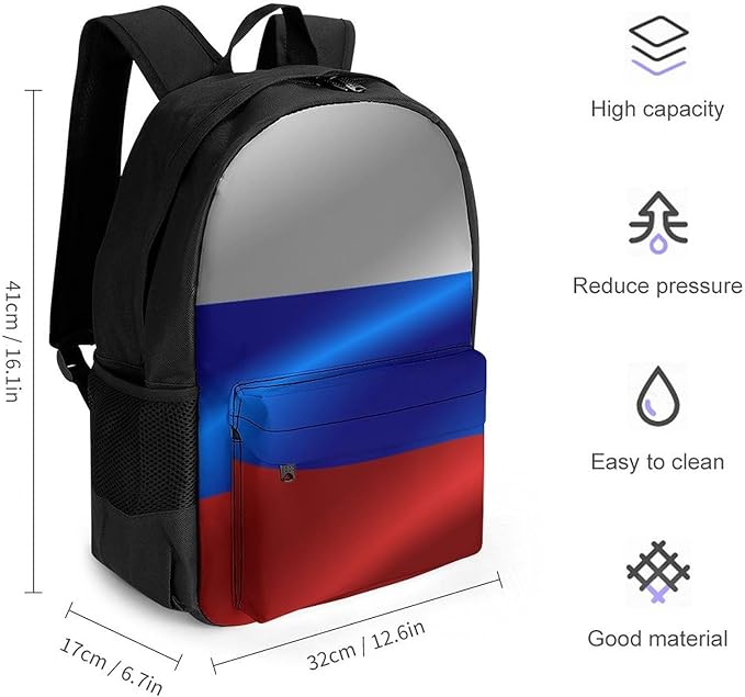 Men Women Lightweight Flag Of Russia Backpack Large Capacity Bookbag With Smooth Zippers for Gym Business Running