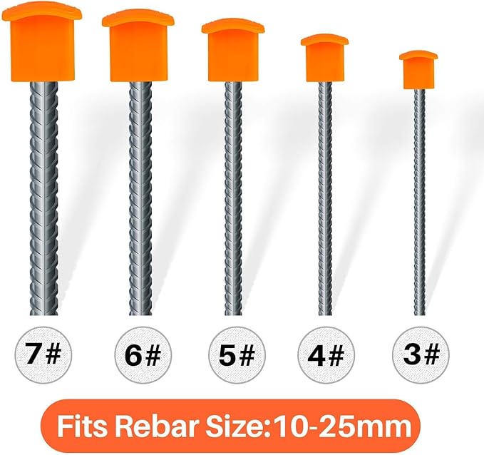 Sukh Rebar Caps - 60Pcs Orange Mushroom Safety Cover for T-Posts, Building Construction Protection Stakes - Plastic End Caps Fit #3-#7 Stake Sizes