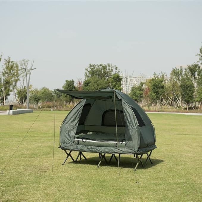 LUARANE Double Tent Bed, Outdoor Folding Tent Set with Air Mattress & Sleeping Bag, 2 Person Waterproof Raised Camping Tent Bed with Carry Bag, Suitable for Hiking, Camping, Picnics