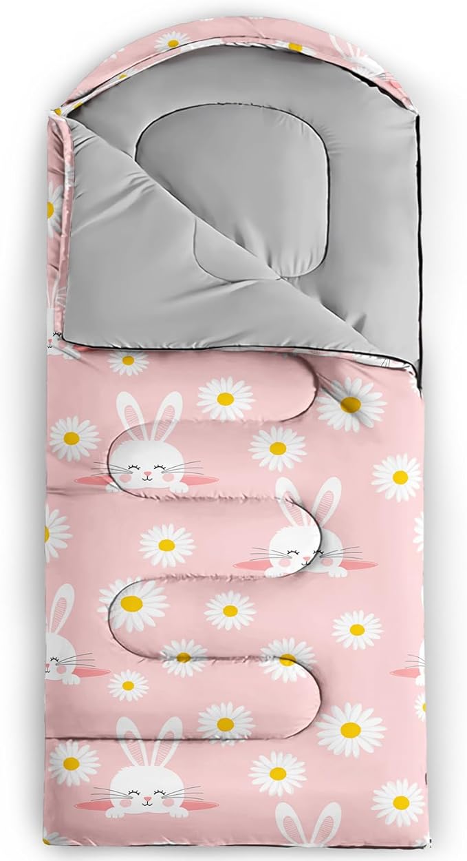 AILONEN Girls Pink Camping Sleeping Bags,Lightweight & Waterproof,3 Season Warm & Cool Weather,Cute Bow Duck Print Sleeping Bags for Kids,Girls,Adults Travelling,Outdoors