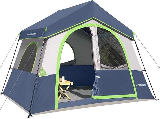 HIKERGARDEN 6-8 Person Camping Tent - Portable Family Cabin Tent for Camp, Windproof Fabric Camp Tent Outdoor for Hiking, Backpacking, Traveling