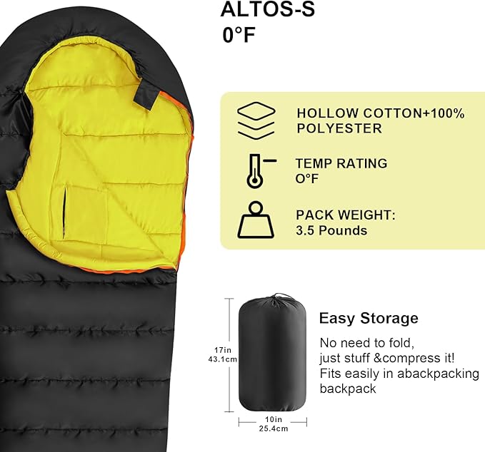 KAMPKEEPER Mummy Sleeping Bag for Adults,3-4 Seasons Cold Weather,Waterproof,Lightweight,Non-Snag Zipper with Adjustable Hood Perfect for Backpacking, Hiking,Camping