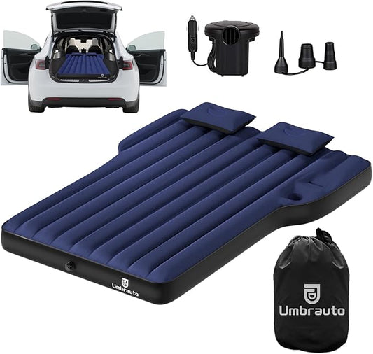 Umbrauto Mattress for Tesla Model Y: Inflatable Camping Air Mattress for SUV Travel, Fodable Sleeping Pad with Air Pump and Storage Bag.Navy, Full