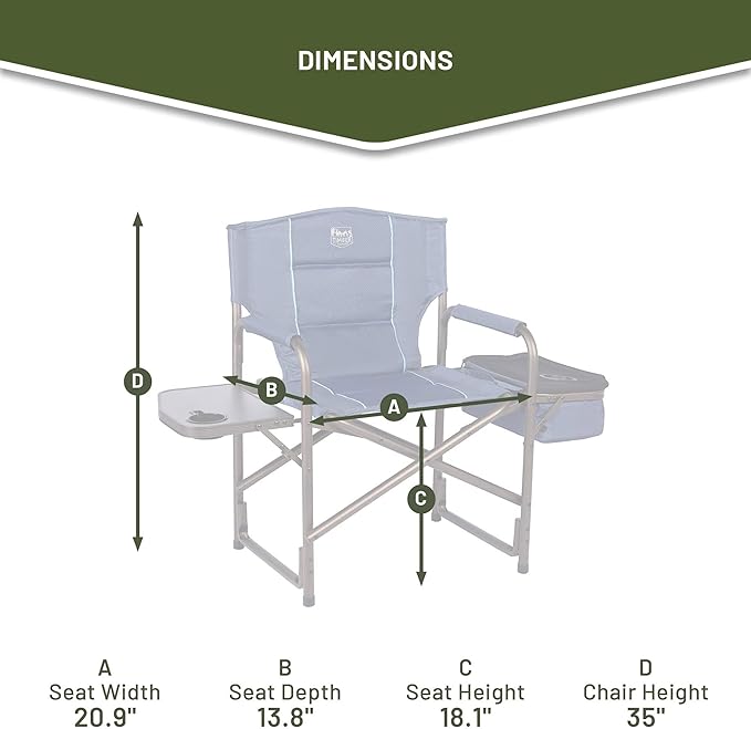 TIMBER RIDGE Folding Camping Chair with Cooler Bag, Director Chair Foldable with Side Table for Adults, Camp Chairs for Outdoor, Lawn, Sports, Fishing, Heavy Duty Supports 300lbs, Blue