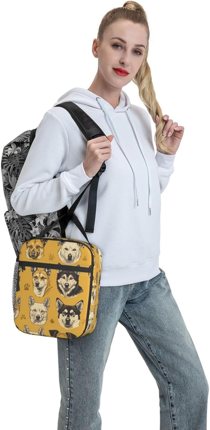 Dog Lunch Box for Kids Aldults, Vintage Pet Reusable Thermal Insulation Cooler Tote Bags, Hand Drawn Animal Puppy Paw Print Insulated Bag for Student, School Picnic Camping Travel, Gifts