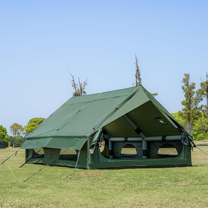 Inflatable Camping Tent with Hand Pump Waterproof Outdoor Blow up Tent 2-8 Person Oxford 4 Season Glamping Air Tent Cabin House with Mesh Windows & Door