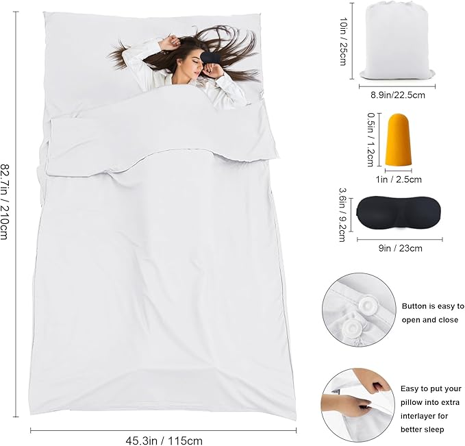 Sleeping Bag Liner,Travel Sheet & Adult Sleep Sack, Camping Sheets Travel Sleep Sack for Backpacking,Hotels & Hostels -Lightweight Single &Double Travel Sheet Camping Sheets