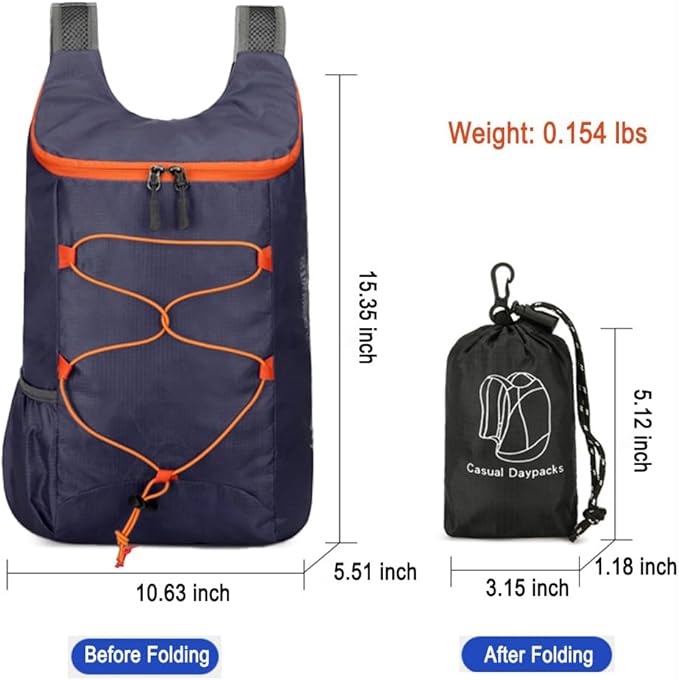 Lightweight and Thin Foldable Backpack, Climbing Bag, Hiking Daypack,15L Waterproof Travel Packable Rucksack (Dark Blue ﻿)