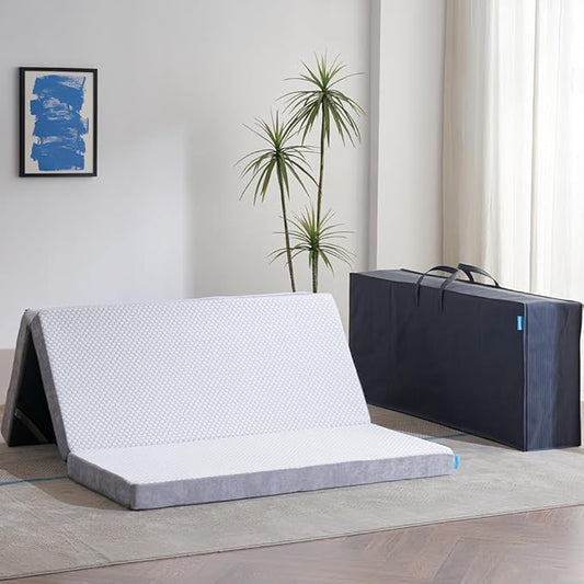 Odorless Foldable Mattress Queen Size 80" x 60" x 4", 4 Inch Folding Foam Mattress with Storage Bag, Fiberglass Free Trifold Memory Foam Mattress for RV, Guest Bed