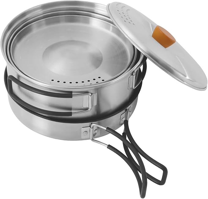 Camping Cookware Set, 304 Stainless Steel Camping Pots and Pans Set Outdoor Cookware Set with Storage Bag Campfire Cooking Equipment for Camping Outdoor Cooking Picnic