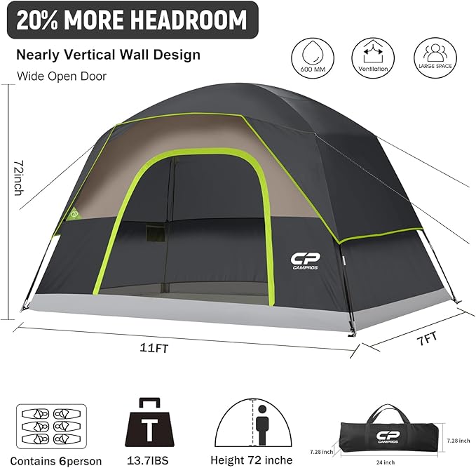 Tents for Camping 6 Person Tent Waterproof Windproof Double Layer Family Camping Tent, Easy Setup Dome Tent with Large Mesh Windows & Wider Door for Outdoor Camping & Hiking