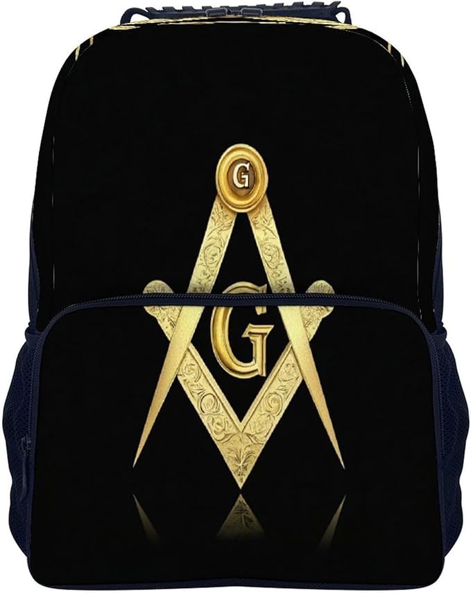 Men Women Polyester Gold Freemason Freemasonry Masonic Daypack Backpack Large Capacity Carry On Bag With Smooth Zippers for Hiking Picnic Walking Cycling