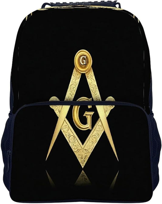 Men Women Polyester Gold Freemason Freemasonry Masonic Daypack Backpack Large Capacity Carry On Bag With Smooth Zippers for Hiking Picnic Walking Cycling
