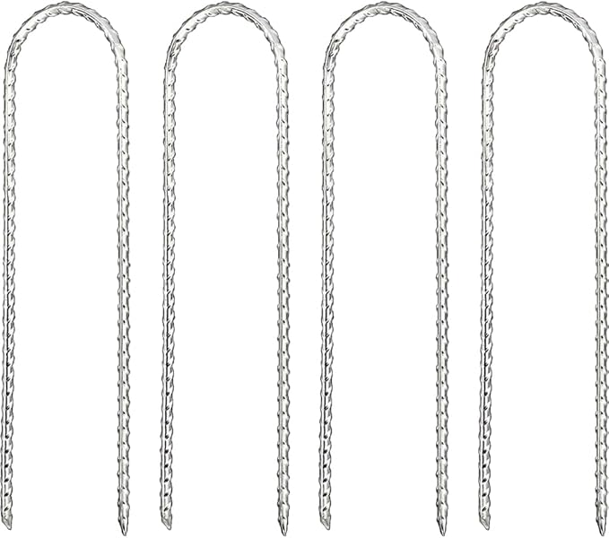 12" Trampoline Stake Anchors high Wind u Stakes for Ground Anchor Heavy Duty Stakes Trampoline Anchors Accessories (Silver-4PCS)