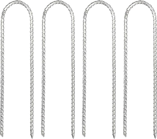 12" Trampoline Stake Anchors high Wind u Stakes for Ground Anchor Heavy Duty Stakes Trampoline Anchors Accessories (Silver-4PCS)