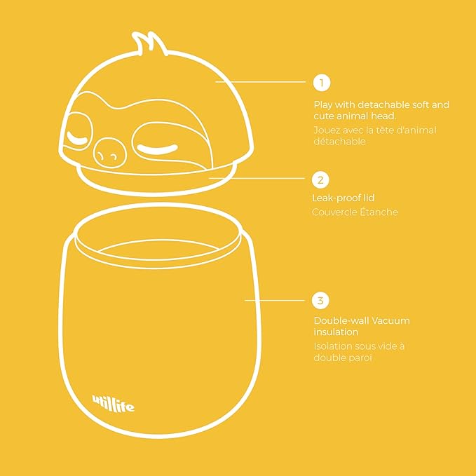 Zoofiesta Insulated Stainless Steel Food Container 20.2oz – Leakproof & Portable –Keeps Food Hot 12hours Cold for 24Hours – Perfect for Kids, School, Work & Travel (Sloth)