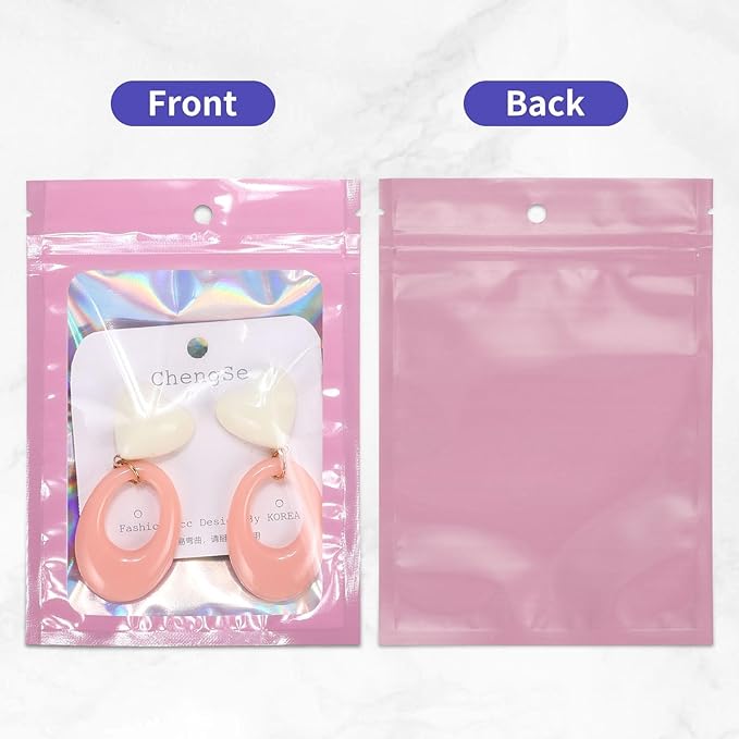 100Pcs 3x4.7 Inch Pink Holographic Bags | Resealable Mylar Pouches for Packaging, Jewelry Storage, Gummies, Cookies & Party Favors